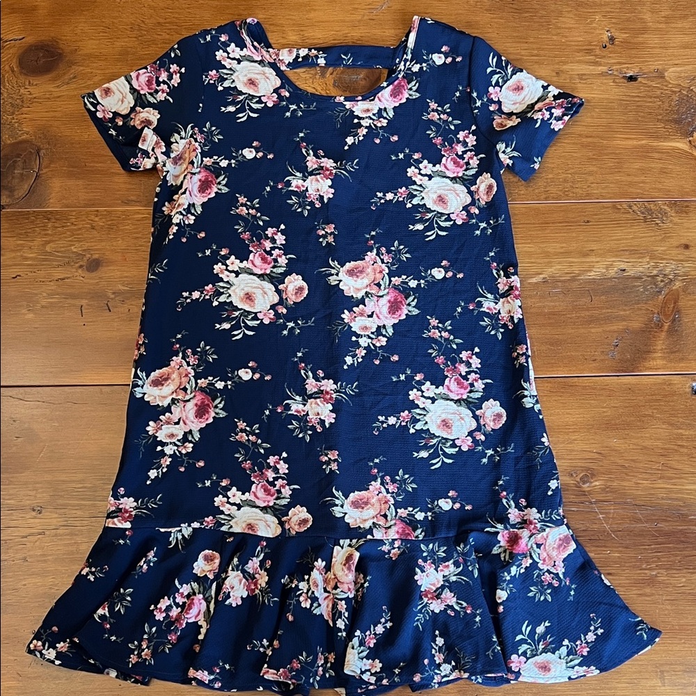 Blue Rain Floral Navy and Pink Mini Dress